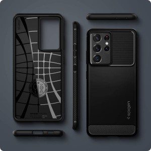 SPIGEN Rugged Armor Case Designed for Samsung Galaxy S21 Ultra (2021) Resilient Ultra Soft Cover – Black