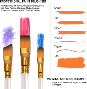 Artist Paint Brush Set of 15 Different Paint Brushes for Acrylic, Watercolor, Gouache, Oil, Face, Body Painting, Suitable for Kids and Adults, Beginner and Professional