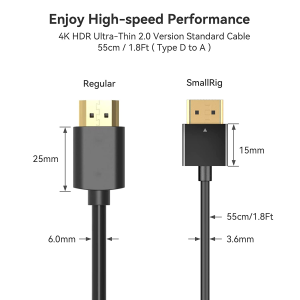 Smallrig Ultra Thin Cable 55Cm/1.8Ft, Super Flexible Slim High Speed 4K 60Hz HDR Cable 2.0, for Gopro Hero 7/6 / 5, for Sony A6600 / A6400-3043