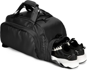 Gym Duffel Bag, Waterproof Sports Gym Bag for Men Women, Weekend Travel Bag, Folded Duffel Bag with Wet Pocket and Shoe Compartment, Sports Duffel Bag, Black