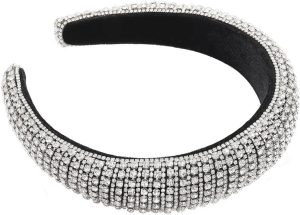 Women Black Padded Hairbands Rhinestones Hair Band Crystal Hairband Beaded Sparkle Heabands Wide Headband Hair Hoops