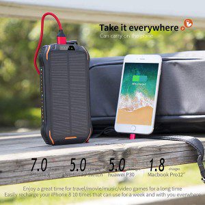 ZHONGHANG Newest 26800Mah Solar Power Bank with Dual Input and 3 Output Ports (Type C 3.1A + Micro USB 3.1A) IP66 Waterproof Large Capacity Portable Charger Qi Wireless Charger Solar Charger, Quick Charging and Recharging External Battery Packs for Nintendo Switch, Samsung Galaxy, Iphone 12/11/X Ipad, Tablets and More