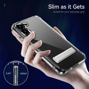 T Tersely Clear Stand Case Cover for Samsung Galaxy S23, with Metal Kickstand, Crystal Clear Scratch-Resistant Hard Back Slim Cover, Wireless Charging Compatible