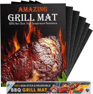 Grill Mats for Outdoor Grill Set of 6, Nonstick BBQ Grill Mats Reusable and Easy to Clean, Baking Mats Works on Gas, Charcoal, Electric Grill (Black: 40X33Cm)