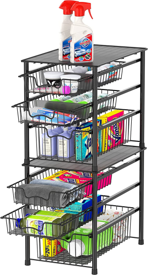 Simplehouseware Stackable 3 Tier Sliding Basket Organizer Drawer, Black