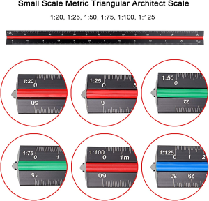 Ownmy 3 Pack 30CM Solid Aluminum Triangular Architect Scale Ruler Set, 3-Colors-Groove Architectural and Engineer Scale Metal Ruler Set, Clear Scale Metal Drafting Rulers for Civil Engineer Blueprint