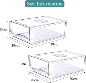 SYAMEET 2 Pack Clear Stackable Fridge Drawers,Pull Out Fridge Organiser Bins with Lids、Drain Tray and Drawer,Large Food Container Storage Box for Fruit & Vegetable Storage