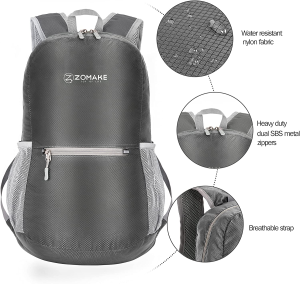 ZOMAKE 20L Ultra Lightweight Packable Backpack, Water Resistant Small Backpack Daypack Foldable for Travel Hiking Outdoor Camping (Grey)