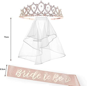 Hens Party Bachelorette Party Decorations Rose Gold Glitter Kit – Bride to Be Sash, Tiara, Veil Bridal Shower Supplies for Hen Party Engagement Party Weeding Party