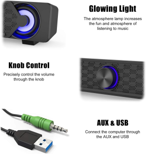 Computer Speakers,Smalody PC Speaker Mini Led Soundbar Cool Design Perfect for Monitor Gaming Laptop Desktop Notebook