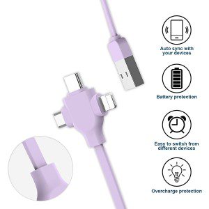 USB Retractable 3 in 1 Charging Cable, Type C/Micro USB Universal Charger, Compatible with Huawei, Tablets, Smart Phones, Oppo, Samsung S21, S9, Note 10 LG, Etc. (Purple)