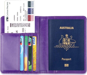 Passport Holder Travel Cover Case, T Tersely Leather RFID Blocking Passport Travelling Wallet Holder ID Credit Cards Cover Case for Passport (Purple)