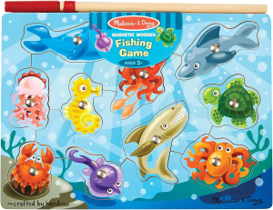 Melissa & Doug 3778 Magnetic Wooden Fishing Game and Puzzle with Wooden Ocean Animal Magnets, 10 Pcs