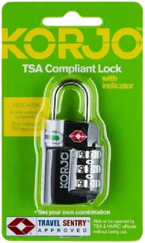 Korjo TSA Indicator Combination Lock, Travel Lock, Black