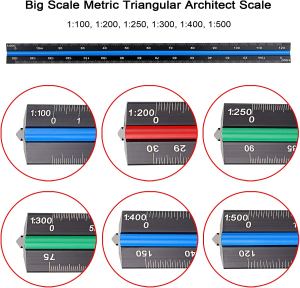 Ownmy 3 Pack 30CM Solid Aluminum Triangular Architect Scale Ruler Set, 3-Colors-Groove Architectural and Engineer Scale Metal Ruler Set, Clear Scale Metal Drafting Rulers for Civil Engineer Blueprint