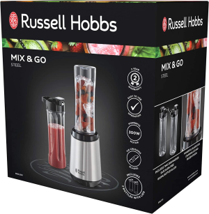 Russell Hobbs RHBL300, Mix and Go Stainless Steel Blender, 300 Watt Electric Motor and Dishwasher Safe, High Speed Blender, Silver/Black