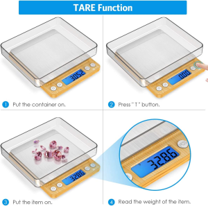 (Upgraded) AMIR Digital Kitchen Scale, 500G Mini Pocket Jewelry Scale, Cooking Food Scale with Back-Lit LCD Display, 2 Trays, 6 Units (Battery Included)