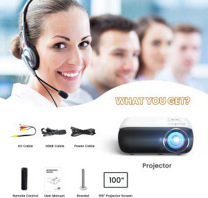 Projector, Native 1080P Bluetooth Projector with 100”Screen, 9500L Portable Outdoor Movie Projector Compatible with Smartphone, Hdmi,Usb,Av,Fire Stick, PS5