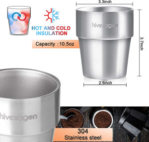 Xcellent Global 300Ml Stainless Steel Tumbler Set of 4 Double Walled Cups – Perfect for Cold Drinks – Dishwasher Safe