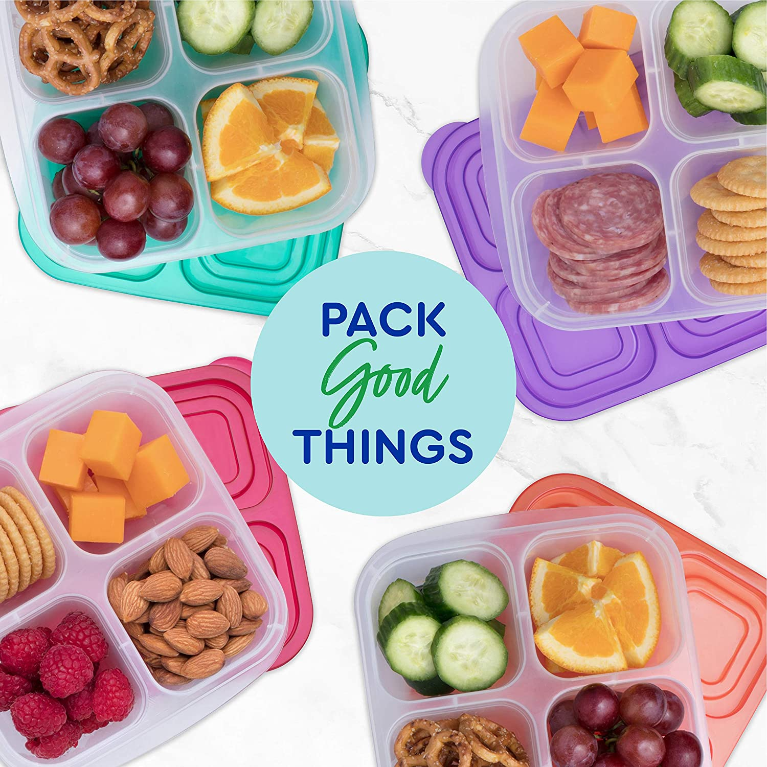 easylunchboxes - Bento Snack Boxes - Reusable 4-Compartment Food Containers for School Work and Travel Set of 4 Classic