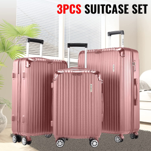 Bosnite Luggage & Travel Gear Suitcase Set – 3-Piece Hard Shell with Stylish Design Travel-Ready Luggage Set – Suitcases with Wheels, Luggage Organiser and Scale (Rose Gold)