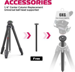 ULANZI Zero F38 Professional Camera Tripod, 62.6″ Lightweight Carbon Fiber Camera Tripod with Quick Release 1/4″ Screw & 360° Ballhead, for Most Cameras/Dslr/Projector, Weight 2.4Lbs, Maxload 39.6Lbs