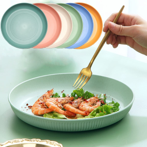 18Pcs Wheat Straw Dinnerware Serving Set for 6, Colorful Lightweight Plates Bowls Cups Sets, Unbreakable Reusable Plates, Microwave Dishwasher Safe, Perfect for Camping, Picnic, Outdoor Barbecue