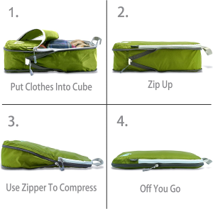 Cipway Compression Packing Cubes for Travel-Expandable Luggage Organizer Set Pack More in Less Space,Travel Gear Accessories (Green 3Pcs)