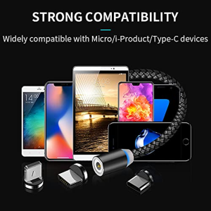 Big+ 3-In-1 Magnetic Charging Cable, 6 Pack Phone Charger with 1X0.3M, 3X1M,1X2M, 1X3M Cables and 18 Tips, Nylon Braided Cord, Compatible for Charging Smartphones, Micro USB and Type C Devices