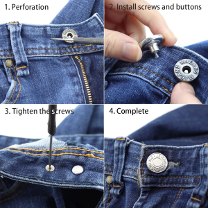 Ginojex 20 Sets Metal Buttons 20Mm Jeans Button Replacement Kit No-Sew Detachable with Thread Rivets Screwdrivers Storage Box (Bronze, Silver)