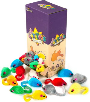 Chiwava 36PCS 4.1” Furry Cat Toy Mice Rattle Small Mouse Kitten Interactive Play Assorted Color