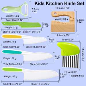 Taicols Kids Cooking Cutter Set, 8 Pcs Kids Knife Set, Kids Safe Knives Set, Wooden Kids Kitchen Knife, Toddler Kitchen Cutter Set Montessori Kitchen Tools for Toddlers Chopper Cutting Fruit Vegetable