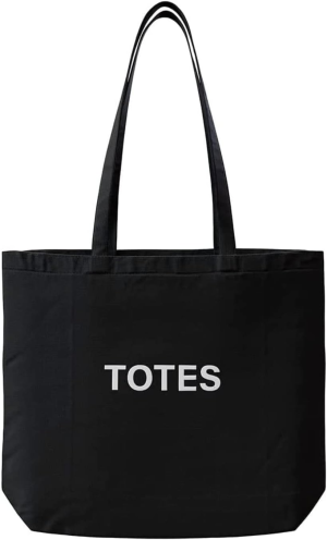 TOTES Pure Cotton Black Tote Bag| (50X43Cm) Eco-Friendly Foldable Shoulder Shopping Bags | Washable Reusable Cloth & Unisex Grocery Bags with (50Cm) Handles