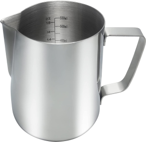 Yowamho Milk Frothing Pitcher,600Ml(20Oz) Quality Milk Jug Cup SUS304 Stainless Steel,Steaming Pitchers Frothing Jug Measurements inside for Milk Coffee Cappuccino Latte,Silver