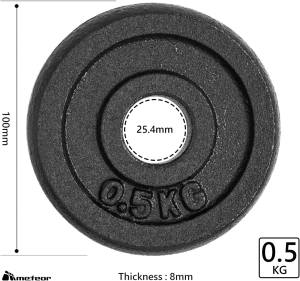 Meteor Essential Cast Iron Weight Plate 25.4Mm Hole, Standard Plate Weightlifting Plate for Dumbbells, Barbell, Weight Lifting, Bench Press