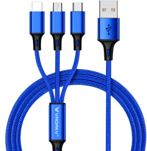 VRORKV USB Multi Charger Cable [1.2M 3A] Nylon Braided Multi Charging Cable USB to Type C/Micro 3 in 1 Universal Charger for Smartphones, Tablets and More (Blue)