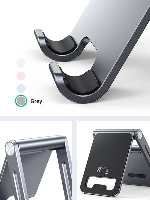 UGREEN Cell Phone Stand Adjustable Aluminum Mobile Phone Holder for Desk Compatible with Iphone 15 Pro Max 14 13 12 11 X 8 plus 6 7 6S, Samsung Galaxy S23 S22 S21 S20 S10 S9 Smartphone Foldable Grey