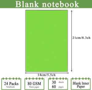 24 Pcs Blank Notebook, DWIYITTN 8.3X5.5Inches Bulk Notebooks, Journals for Students, 60 Pages/30 Sheets Softcover Unlined Notebook for School Office, Home, Gifts