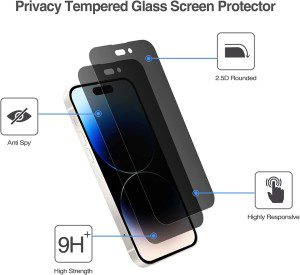 (2 Pack) Procase Iphone Privacy Screen Protector for Iphone 14 Pro 2022, 9H anti Spy Dark Tempered Glass Screen Film Guard for Iphone 14 Pro 6.1 Inch 2022, Case Friendly Bubble Free