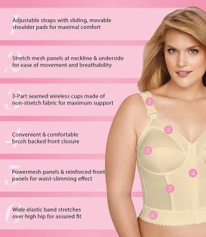 EXQUISITE FORM 5107530 Fully Slimming Wireless Back & Posture Support Longline Bra with Front Closure