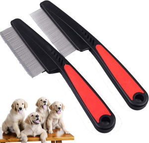 (2 Pack Fine and Thick Needles ) Dog and Cat Lice Flea Comb,Pet Grooming Comb, Fur Detangling Tool, Grooming and Massage Stainless Steel Comb， Pet Hair Comb for Home Grooming Kit, Removes Knots, Mats and Tangles