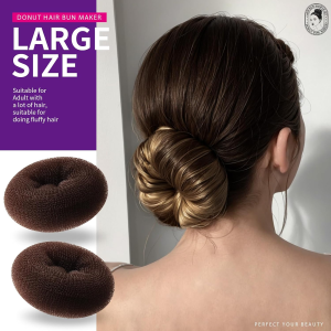 Donut Hair Bun Maker 7 Pieces, Teenitor Ring Style Bun Maker Set with (1 Extra-Large, 2 Large, 2 Medium and 2 Small), 5 Pieces Hair Elastic Bands, 20 Pieces Hair Pins, Dark Brown