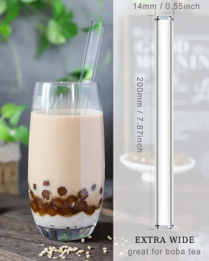 Boba Straw Glass Smoothie Straw Reusable Drinking Straw Clear 2 Extra Wide Boba Straws and 2 Wide Smoothie Straws with Brush