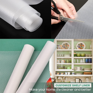 Shelf Liner Non Adhesive Drawer Liner Washable Plastic Cabinet Liners Fridge Liners 17.3 X 197 Inch Cupboard Pad for Kitchen Pantry Refrigerator, 44X500 Cm