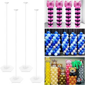 YALLOVE Heavy Duty Metal Balloon Stand Set of 2 with Threaded Rod Design, Height Adjustable from 1.3 to 10.5 Ft, Free Combination of Balloon Centerpiece for Table and Balloon Column Stand for Floor