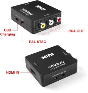 T Tersely HDMI to RCA, HDMI to AV, 1080P HDMI to 3RCA CVBS AV Composite Video Audio Converter Adapter Supports PAL/NTSC for PC Laptop HDTV Dvd-Black Downscaling [Extra HDMI Cable Included]