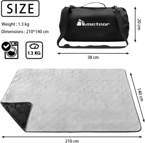 Meteor Essential 210 X 140 Cm Picnic Blanket – Extra Large, Waterproof, Windproof, Quilted Fleece Outdoor Mat for Camping, Beach, Travel, Stadium & Pets | Lightweight & Machine Washable