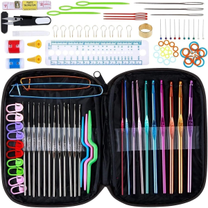 BECOMTO 100Pcs Crochet Hook Needles for Crocheting,Knitting & Crochet Supplies Set with Case,Diy Craft Yarn Mixed Aluminum Multicolor Knitting Needles Sewing Tools,Great for Mom Women