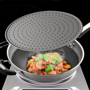 Silicone Splatter Screen Pan Cover 11″, Heat Insulation Cooling Mat, Strainer, Drain Board, Oil Splash Guard for Frying Pan, Non-Stick, Heat Resistant Universal Pan Cover