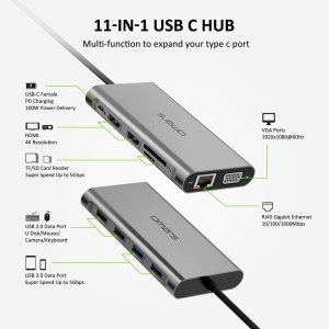 USB C Hub Triple Display Docking Station Dual Monitor Adapter Laptop Hub USB C to 2 HDMI 4K +Vga+Ethernet+100W Type C Pd+4Usb+Data for Dell/Hp/Lenovo/Macbook Laptop Pro with Thunderbolt 3/4